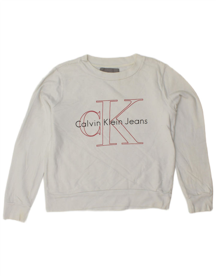 CALVIN KLEIN JEANS Womens Crop Graphic Sweatshirt Jumper UK 6 XS White