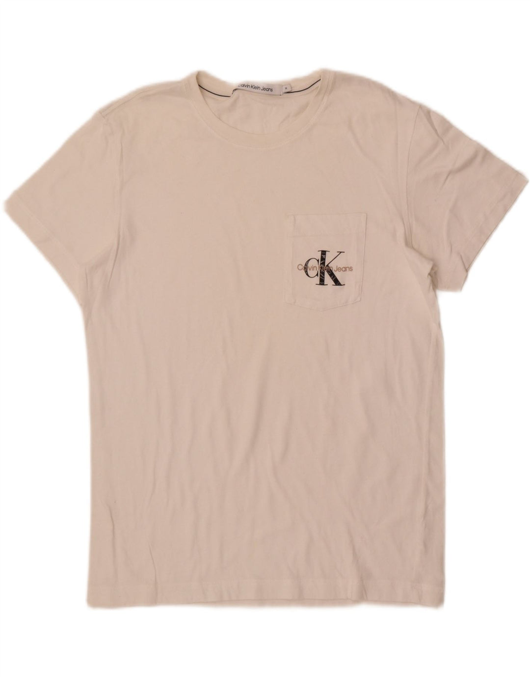 Calvin Klein Jeans Mens Graphic T-Shirt Top Medium Off White