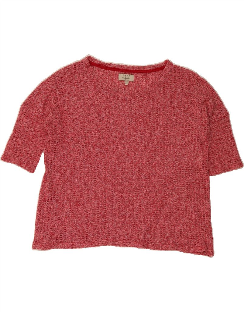 ZARA Womens Crop Oversized Boat Neck Jumper Sweater UK 10 Small Red Vintage Zara and Second-Hand Zara from Messina Hembry 