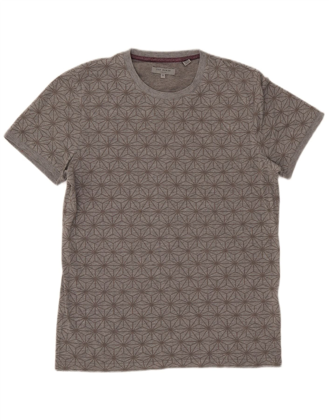 Ted Baker Mens T-Shirt Top Size 3 Medium Grey Geometric Cotton