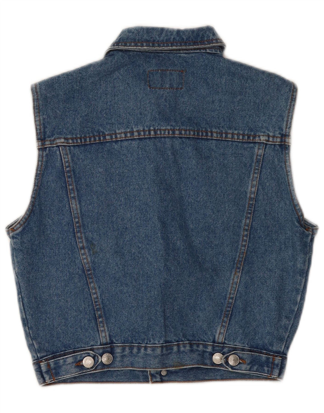 Vintage Womens Crop Denim Gilet UK 8 Small Blue Cotton