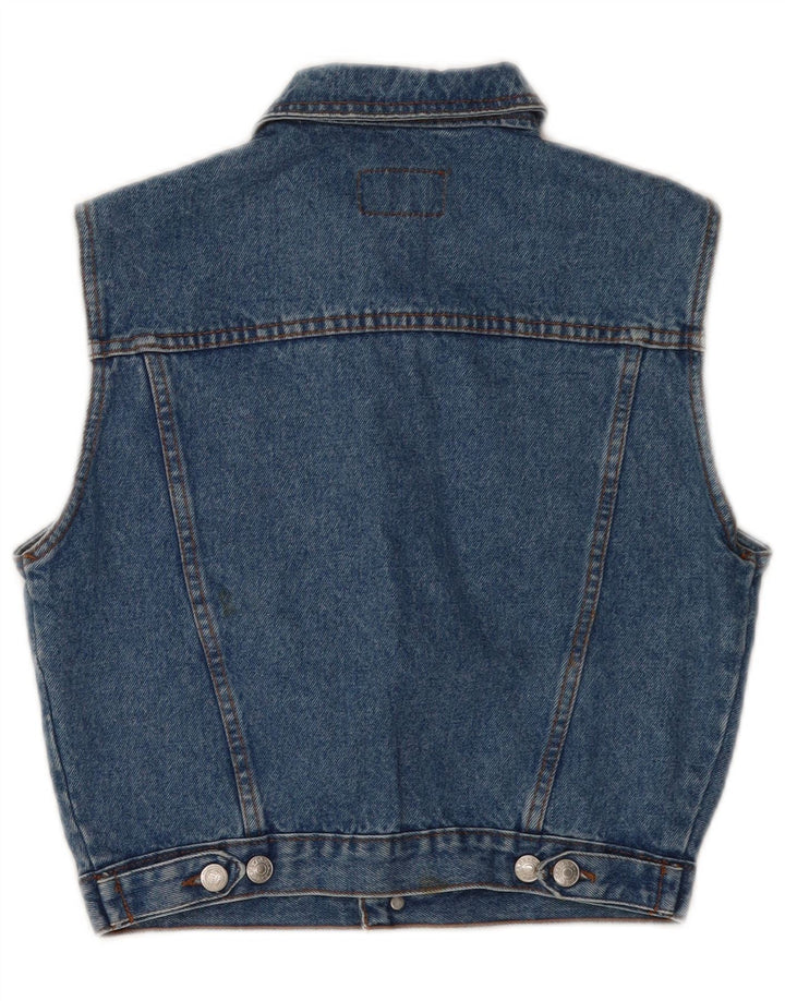 Vintage Womens Crop Denim Gilet UK 8 Small Blue Cotton