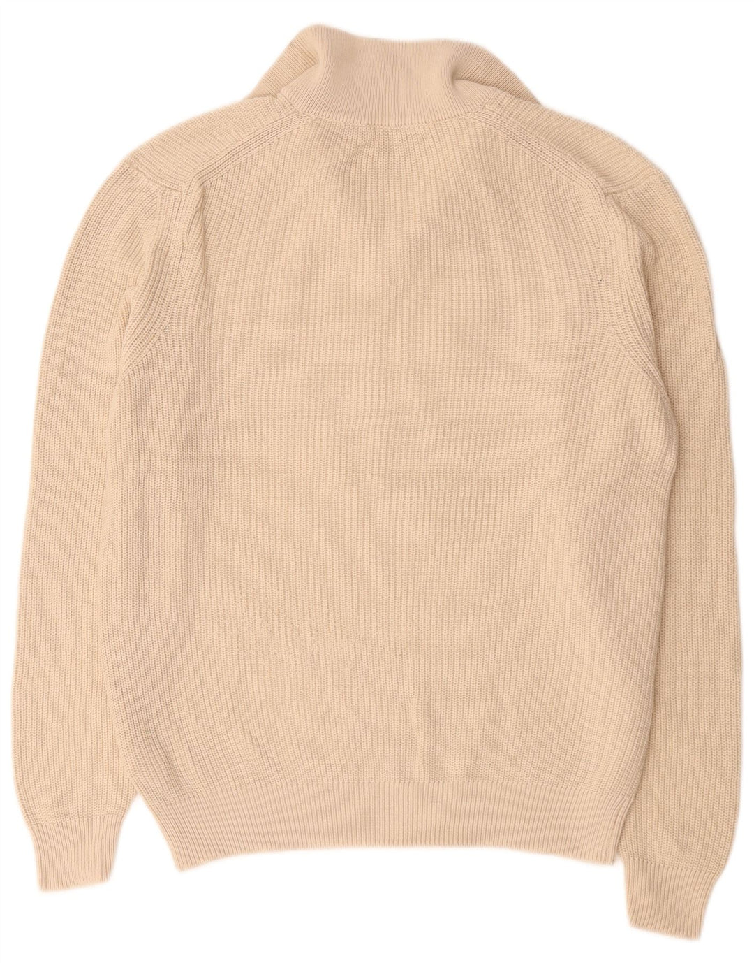Zara Mens Zip Neck Jumper Sweater Large Beige Cotton