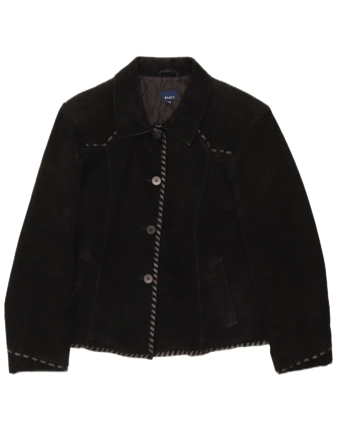 Basics Womens Suede Jacket UK 12 Medium  Black Leather
