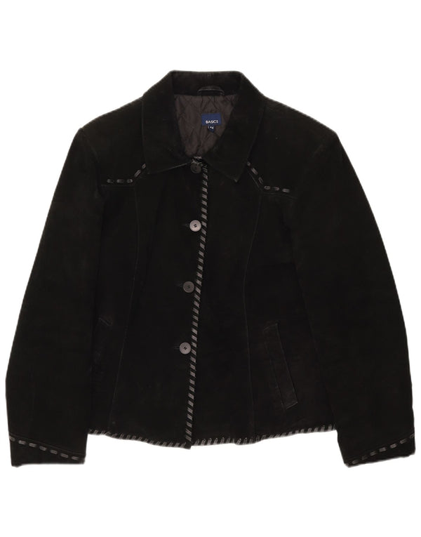 Basics Womens Suede Jacket UK 12 Medium  Black Leather
