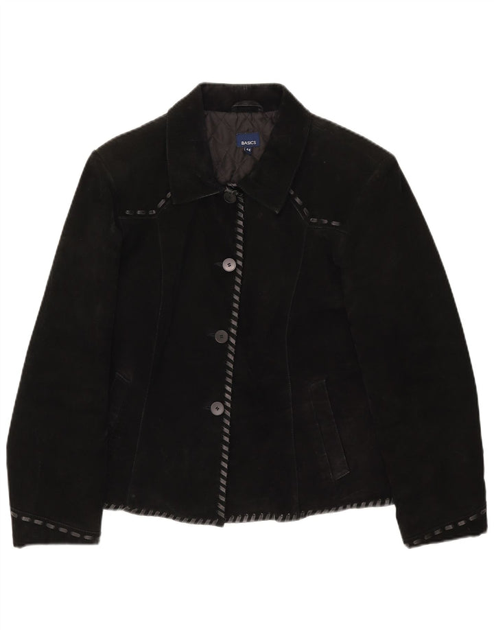 Basics Womens Suede Jacket UK 12 Medium  Black Leather