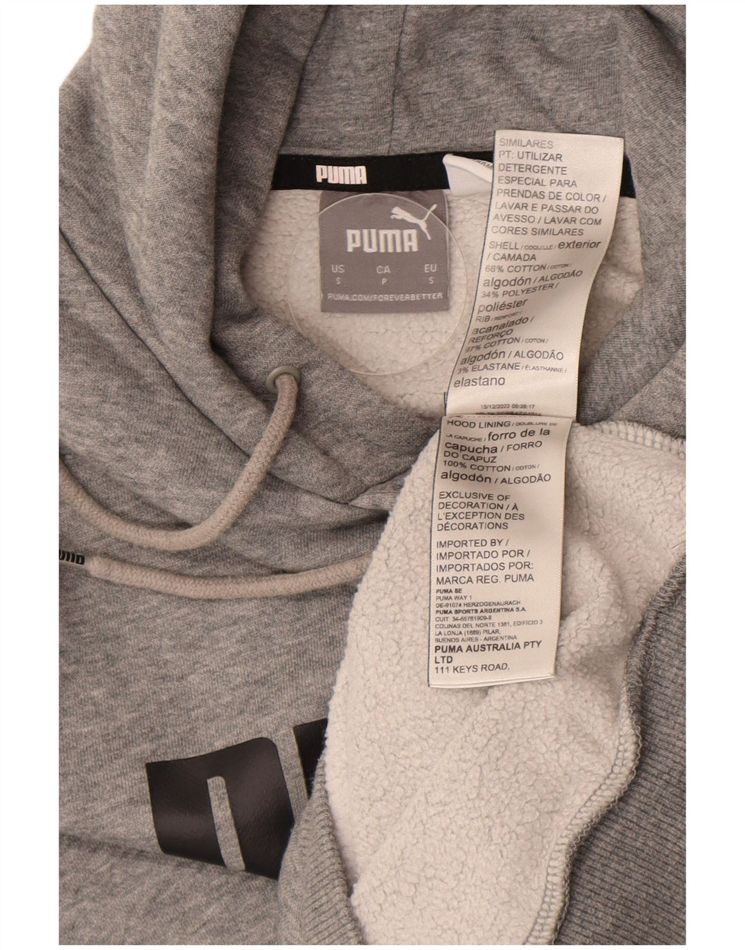 Puma Mens Graphic Hoodie Jumper Small Grey Cotton