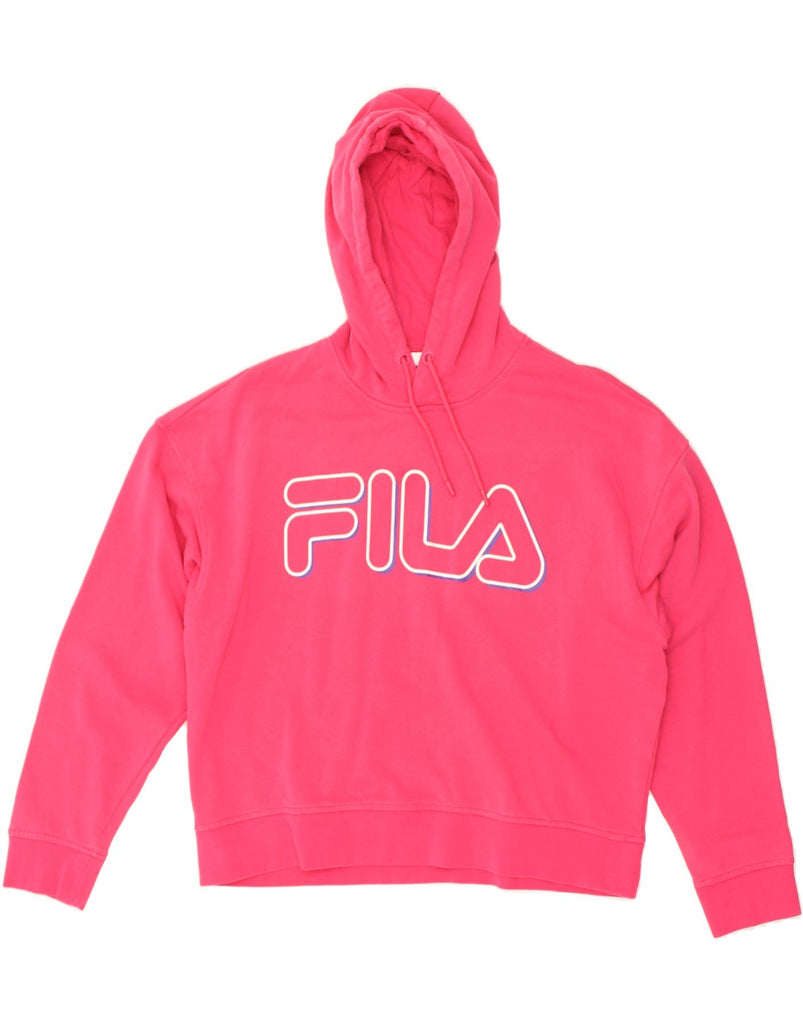 FILA Womens Graphic Hoodie Jumper UK 14 Medium Pink Cotton | Vintage Fila | Thrift | Second-Hand Fila | Used Clothing | Messina Hembry 