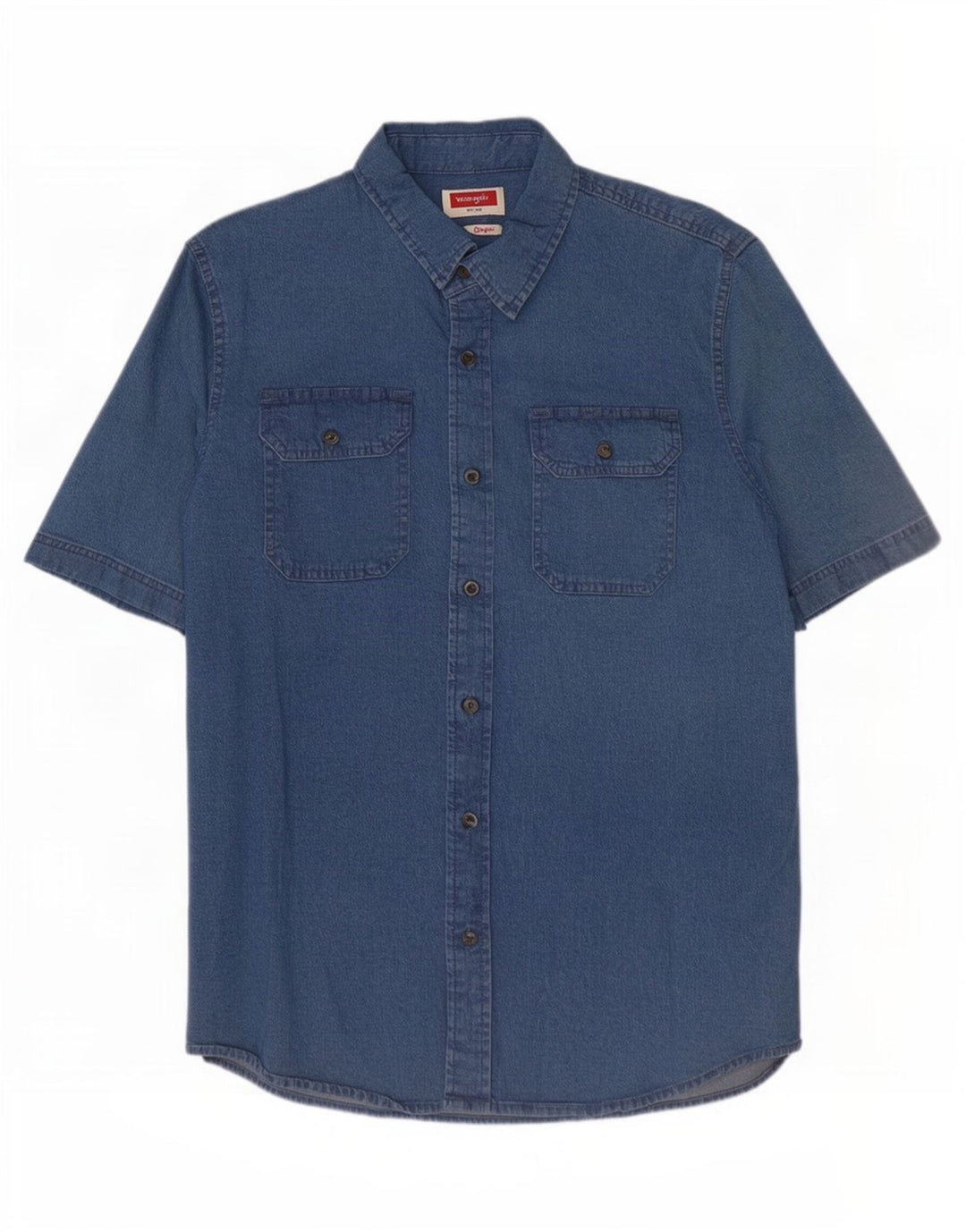 Wrangler Mens Short Sleeve Denim Shirt Medium Blue Cotton