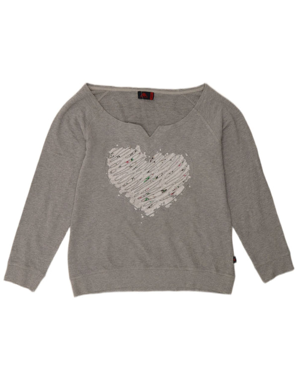 Kappa Womens Graphic Sweatshirt Jumper UK 18 XL Grey Flecked Cotton Heart