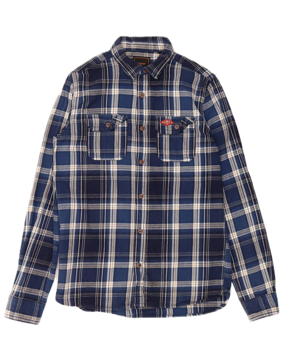 SUPERDRY Mens Flannel Shirt Small Blue Check Cotton