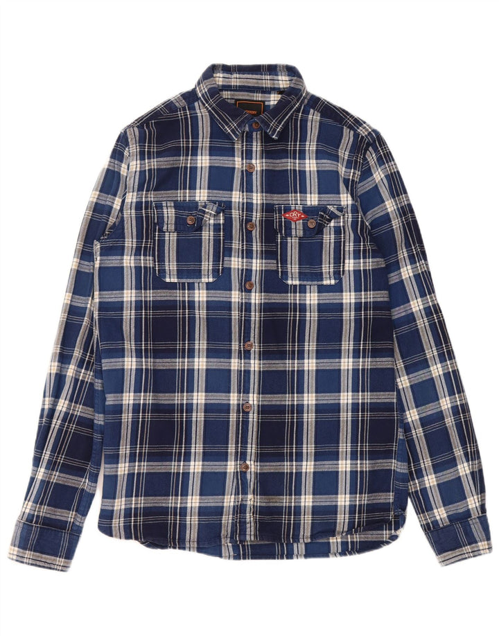 SUPERDRY Mens Flannel Shirt Small Blue Check Cotton