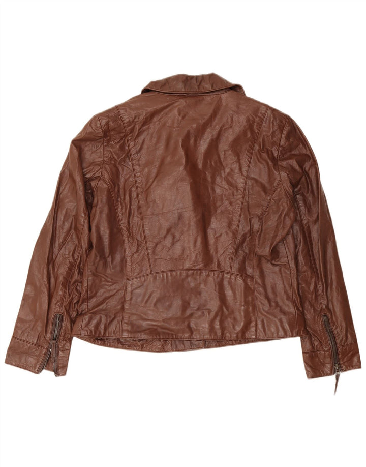 C & A Womens Leather Jacket UK 18 XL Brown