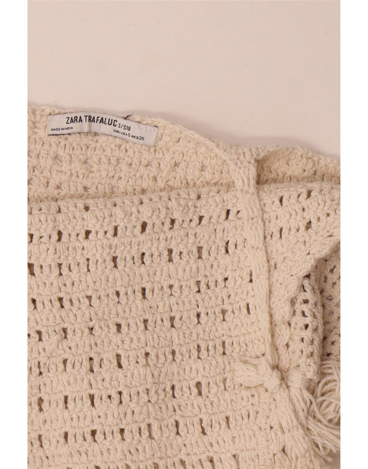 Zara Womens Crochet Crop Top UK 8 Small Off White Cotton