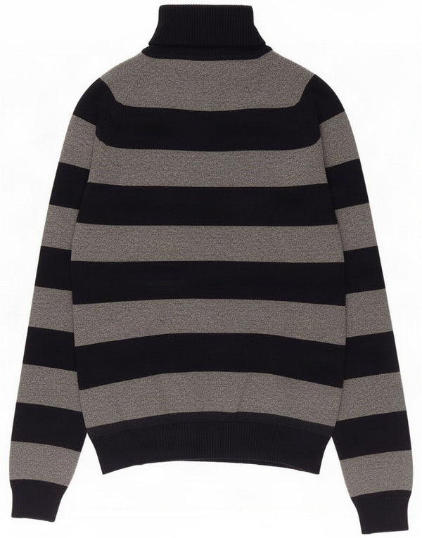 Zara Womens Roll Neck Jumper Sweater UK 16 Large Navy Blue Striped Cotton
