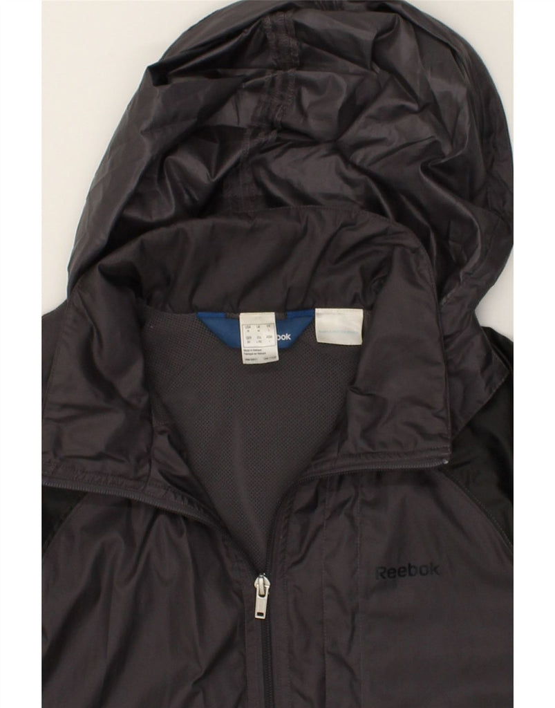 REEBOK Mens Hooded Rain Jacket UK 38 Medium Grey Colourblock Polyester | Vintage Reebok | Thrift | Second-Hand Reebok | Used Clothing | Messina Hembry 