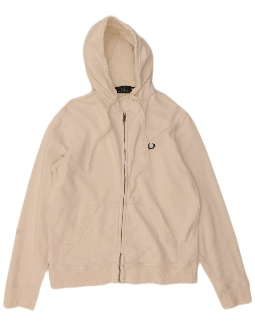 Fred Perry Mens Zip Hoodie Sweater Large White Cotton