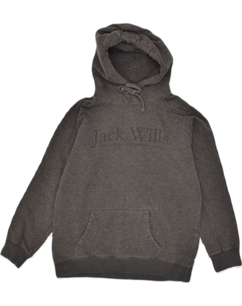 JACK WILLS Womens Graphic Hoodie Jumper UK 12 Medium Grey Cotton | Vintage Jack Wills | Thrift | Second-Hand Jack Wills | Used Clothing | Messina Hembry 