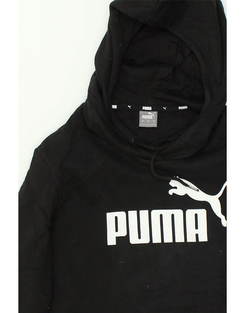 PUMA Womens Graphic Hoodie Jumper UK 10 Small Black Cotton | Vintage Puma | Thrift | Second-Hand Puma | Used Clothing | Messina Hembry 