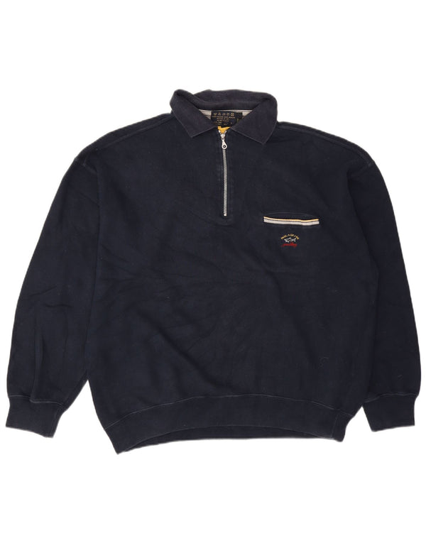 Paul & Shark Mens Polo Neck Sweatshirt Jumper Large Navy Blue Cotton