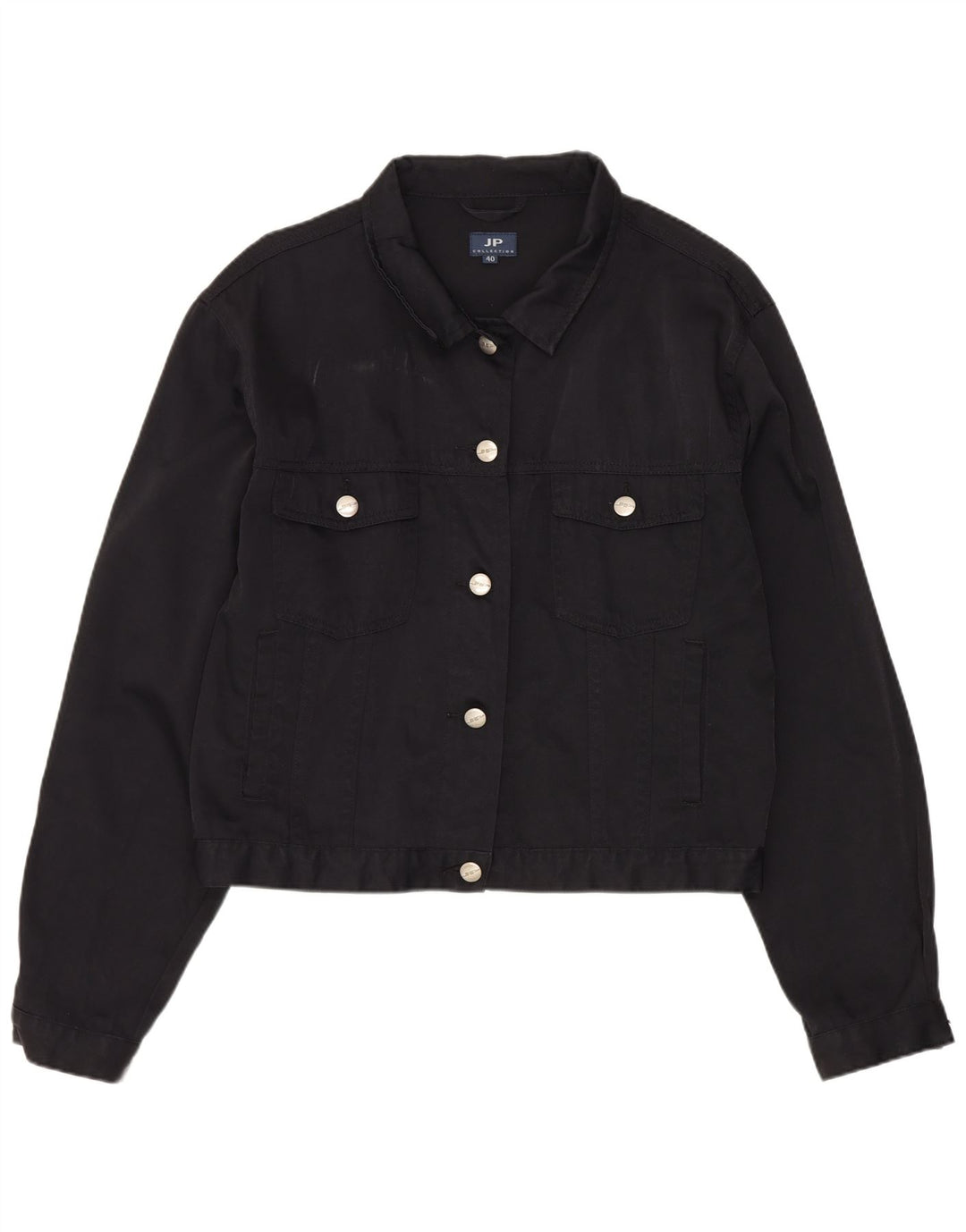 JP COLLECTION Womens Crop Bomber Jacket EU 40 Medium Black Nylon