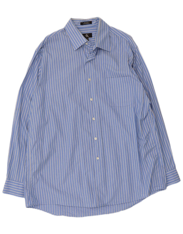 Calvin Klein Mens Shirt Size 17 1/2 XL Blue Striped Cotton