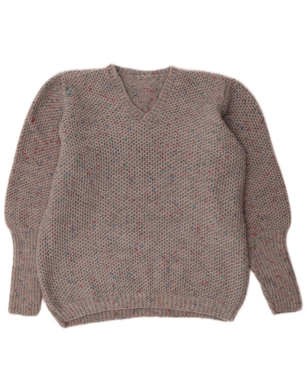 Vintage Womens V-Neck Jumper Sweater UK 16 Large Grey Flecked