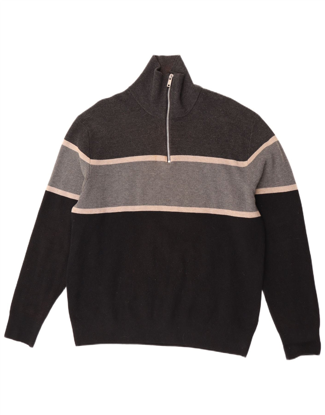 Marks & Spencer Mens Zip Neck Jumper Sweater XL Grey Colourblock Polyester