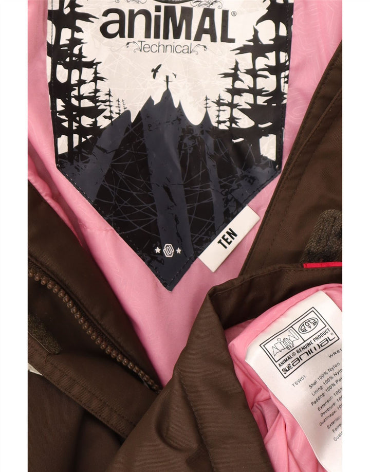 ANIMAL Womens Oversized Hooded Rain Jacket UK 10 Small  Brown Colourblock