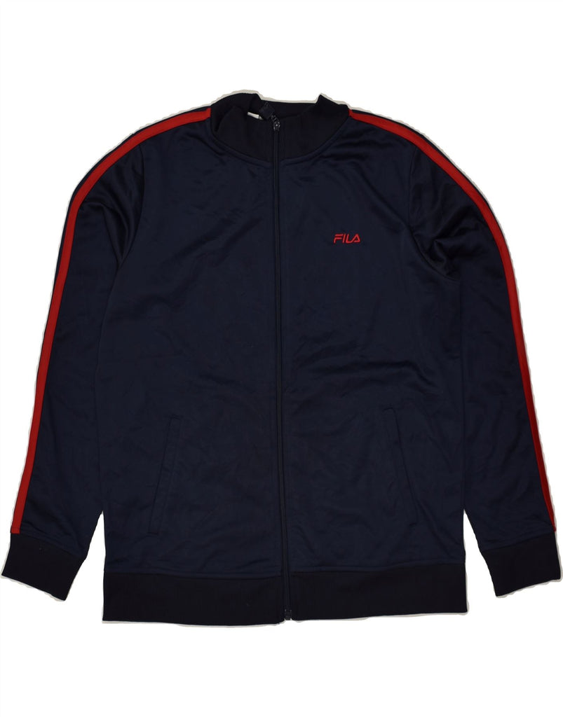 FILA Womens Tracksuit Top Jacket UK 14 Large  Navy Blue Polyester | Vintage Fila | Thrift | Second-Hand Fila | Used Clothing | Messina Hembry 