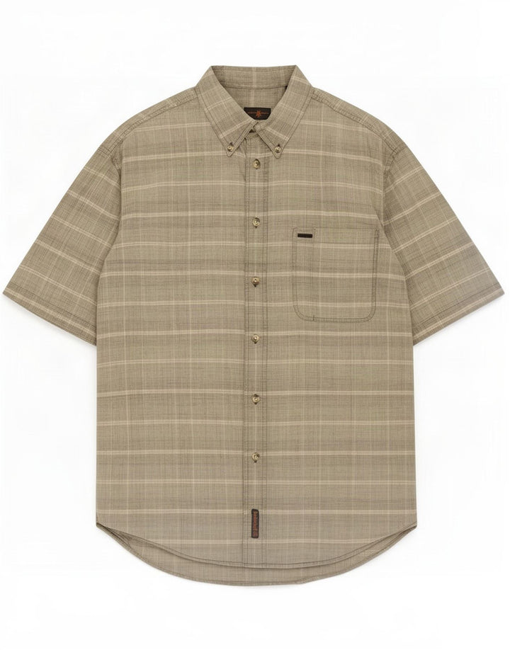 Timberland Mens Short Sleeve Shirt Medium Khaki Check Cotton