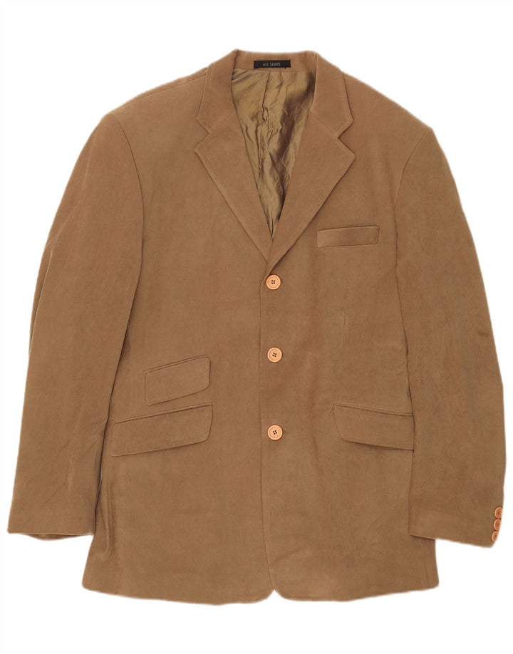 All Saints Mens 3 Button Blazer Jacket UK 42 XL Beige Polyester