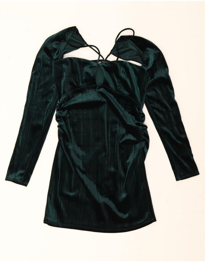 ZARA Womens Long Sleeve Bodycon Dress UK 8 Small Green Polyester Vintage Zara and Second-Hand Zara from Messina Hembry 