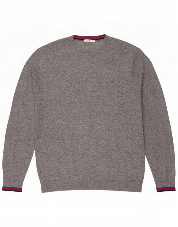 Sun68 Mens Crew Neck Jumper Sweater 2XL Grey Wool