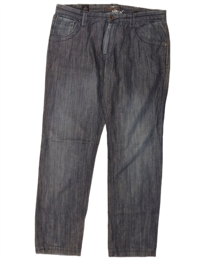 Datch Mens Straight Jeans W36 L30 Navy Blue Cotton