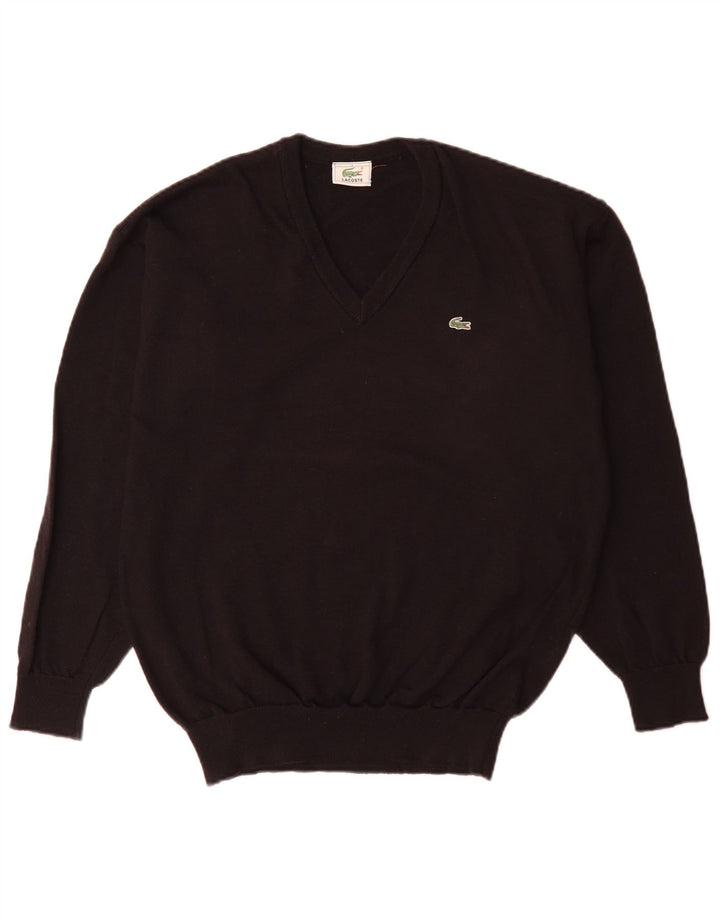 Lacoste Mens V-Neck Jumper Sweater Size 5 Large Black New Wool