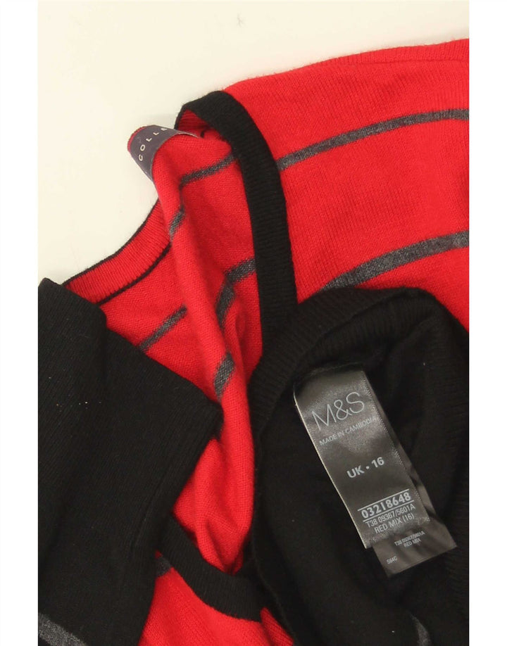 Marks & Spencer Womens Cardigan Sweater UK 16 Large Red Striped Viscose