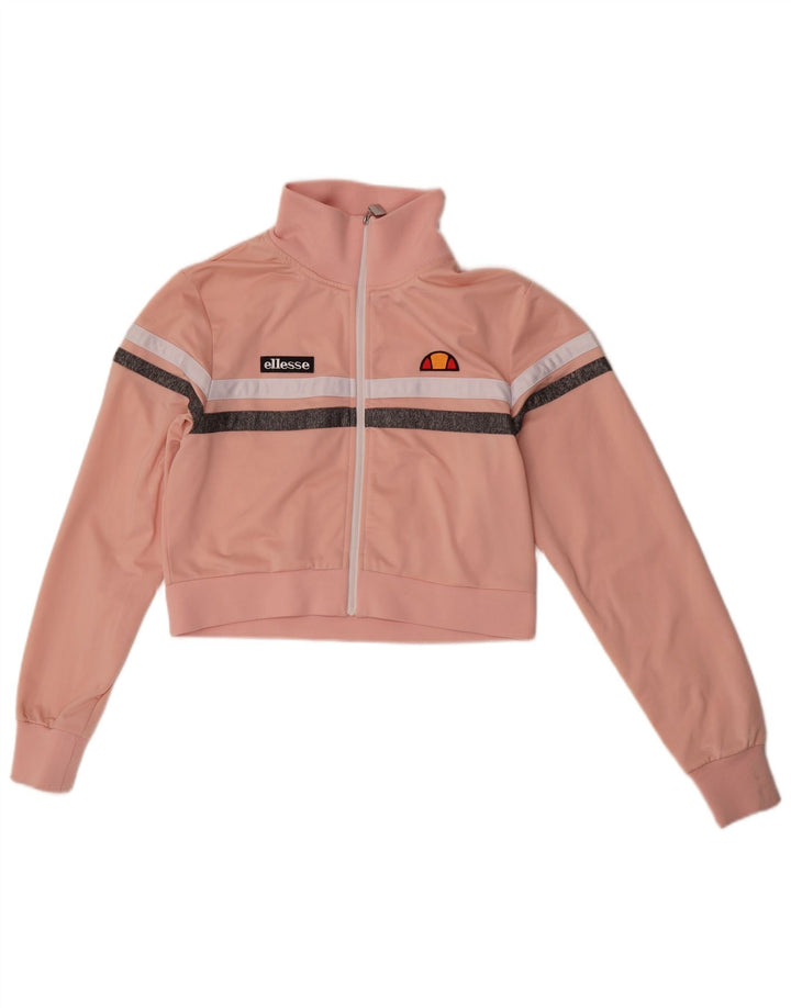 Ellesse Womens Crop Tracksuit Top Jacket UK 10 Small Pink Striped Polyester