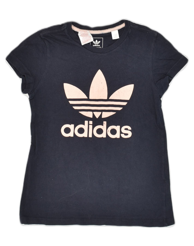 ADIDAS Girls Graphic T-Shirt Top 11-12 Years Navy Blue Cotton | Vintage Adidas | Thrift | Second-Hand Adidas | Used Clothing | Messina Hembry 