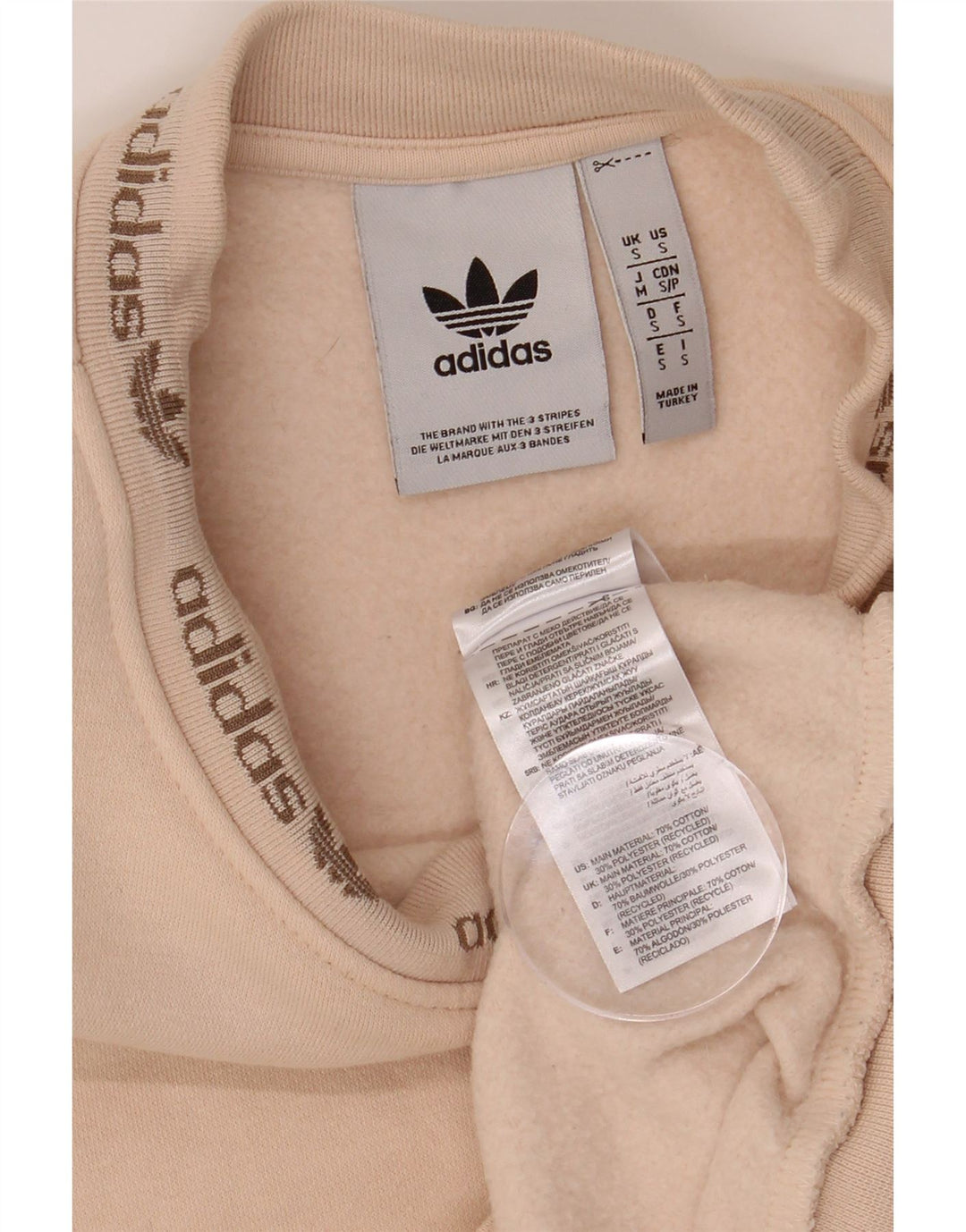 ADIDAS Mens Graphic Sweatshirt Jumper Small Beige Cotton Vintage Adidas and Second-Hand Adidas from Messina Hembry 