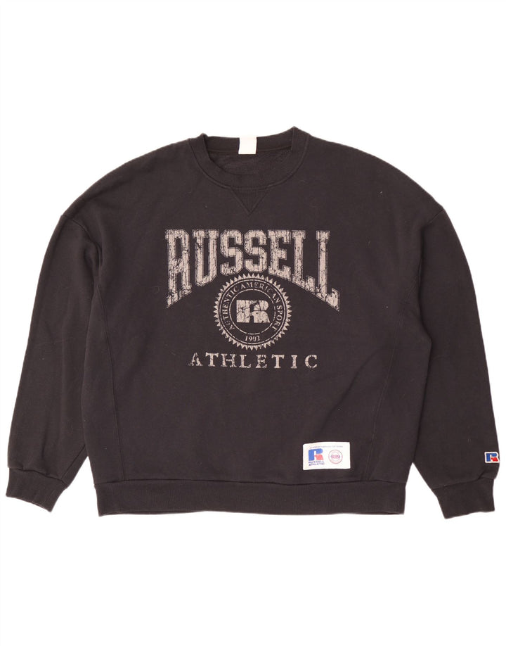 Russell Athletic Mens Graphic Loose Fit Sweatshirt Jumper Medium Black