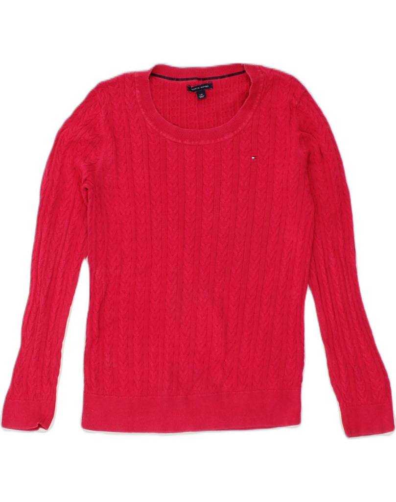 TOMMY HILFIGER Womens Crew Neck Jumper Sweater UK 14 Large Red Cotton | Vintage Tommy Hilfiger | Thrift | Second-Hand Tommy Hilfiger | Used Clothing | Messina Hembry 