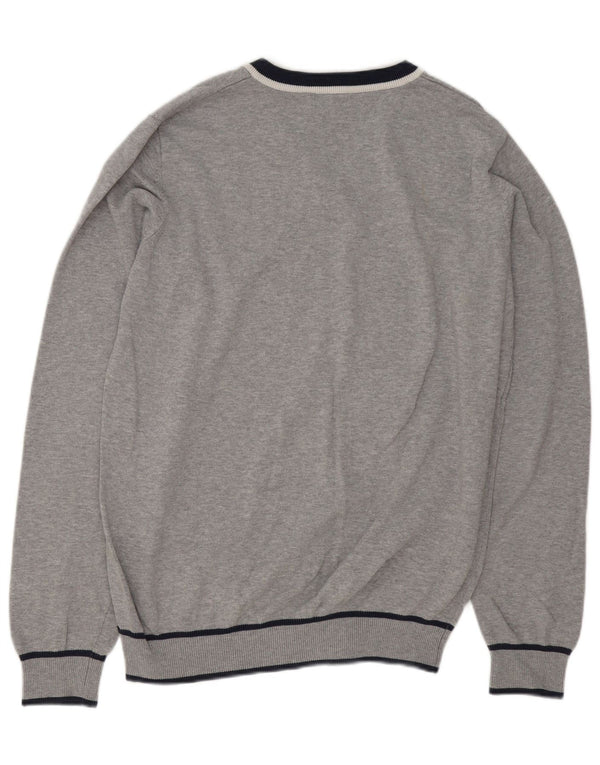 U.S. Polo Assn. Mens Graphic V-Neck Jumper Sweater Medium Grey Cotton