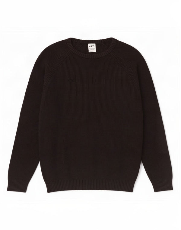 Zara Mens Boat Neck Jumper Sweater XL Black Cotton