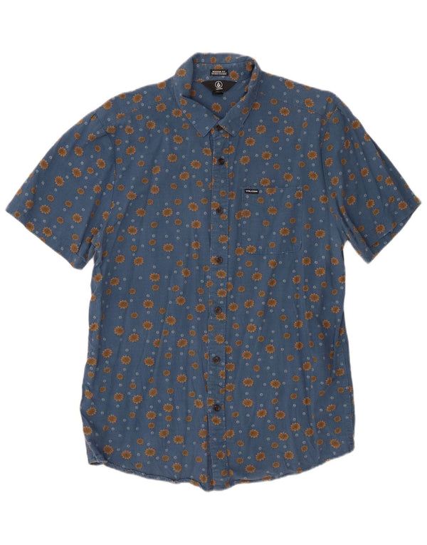 Volcom Mens Short Sleeve Modern Fit Shirt Large Blue Cotton