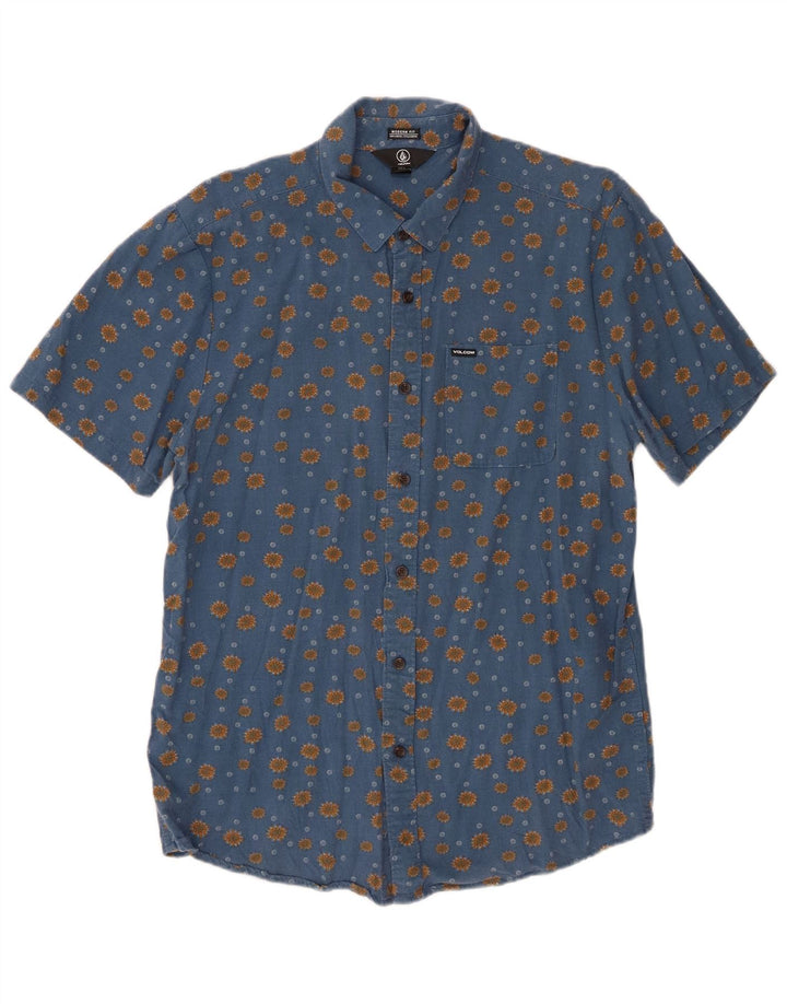 Volcom Mens Short Sleeve Modern Fit Shirt Large Blue Cotton