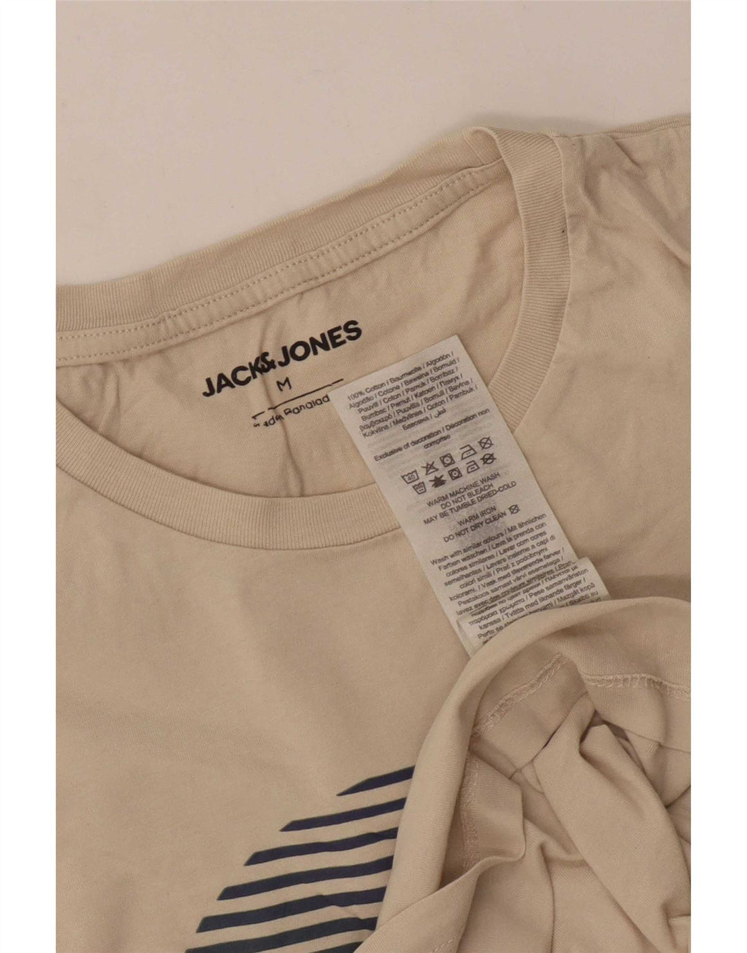 Jack & Jones Mens Graphic T-Shirt Top Medium Off White Cotton