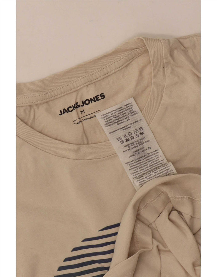 Jack & Jones Mens Graphic T-Shirt Top Medium Off White Cotton