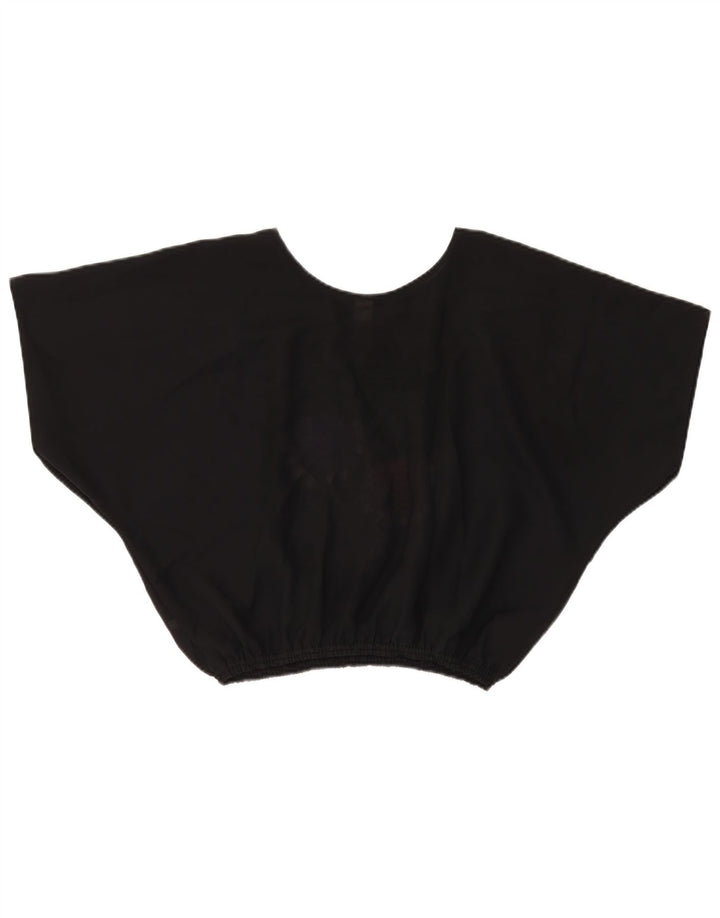 VINTAGE Womens Crop Batwing Blouse Top UK 18 XL Black Floral Polyester
