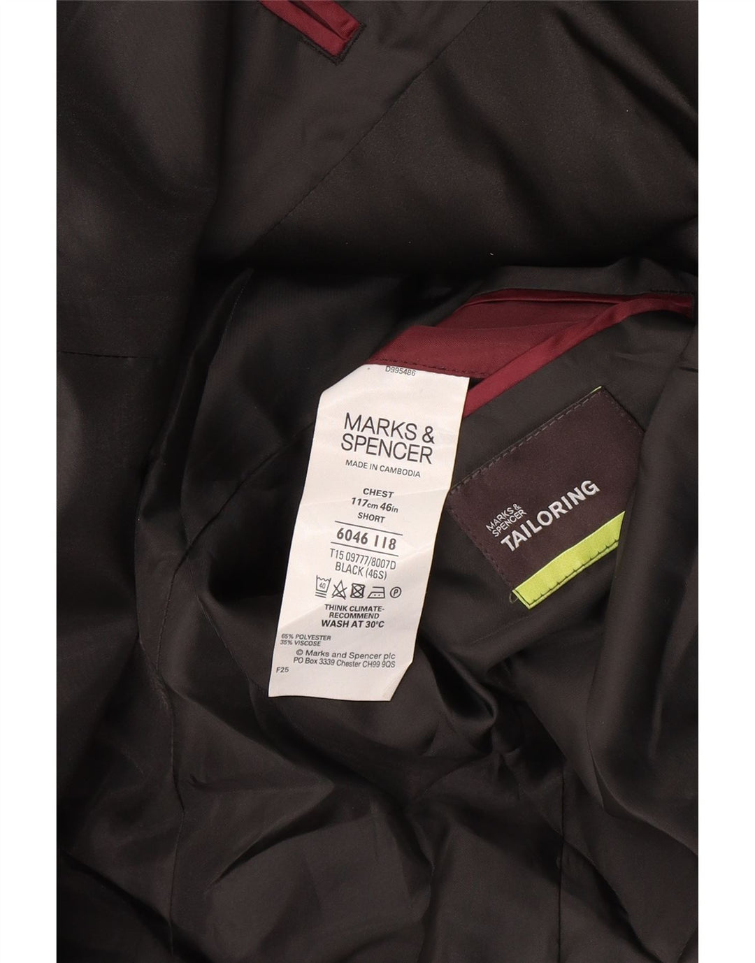 Marks & Spencer Mens Short 2 Button Blazer Jacket UK 40 Large Black